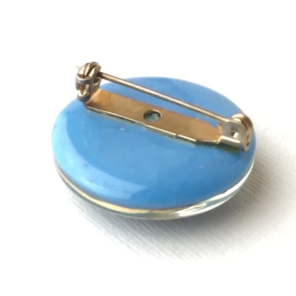 Vintage Blue Lucite Pin With Gold Confetti Flakes - Picture 5 of 8